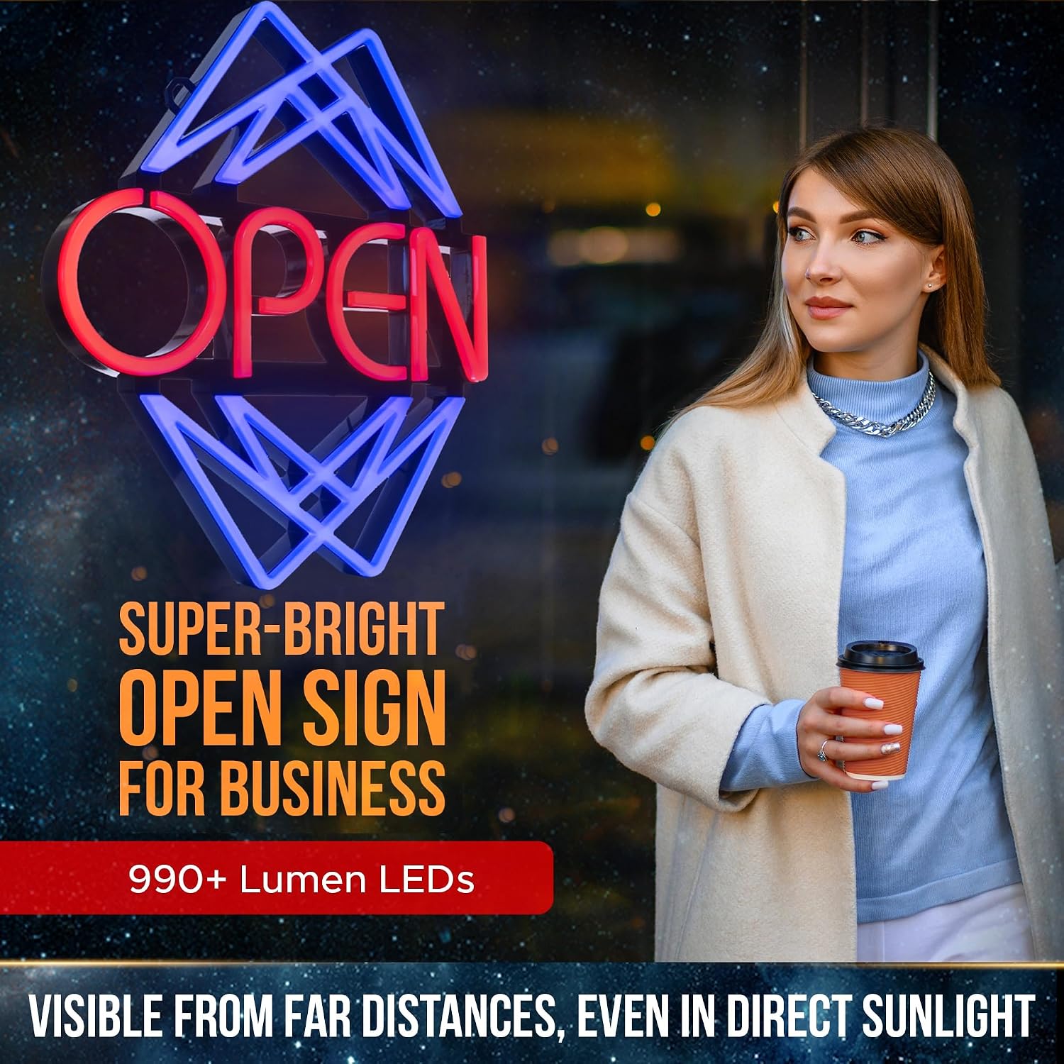 Open Sign for Business with 49 Color Combinations – ULTRA BRIGHT LED Neon Sign Visible Day and Night – Large Window Sign – by Element Lux Signs – 20 x 22in Multi Color (20 x 22in)