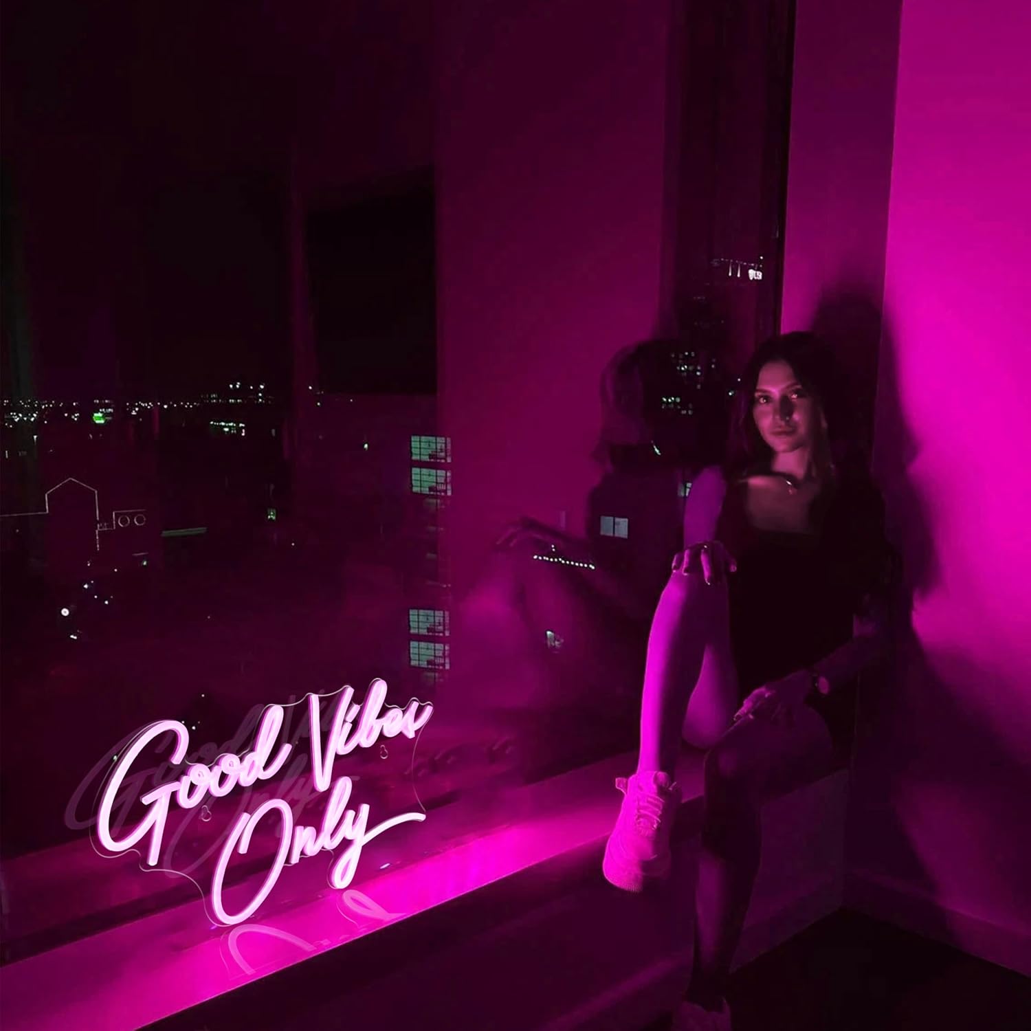 Kavaas Good Vibes Only Neon Signs for Wall Decor 17.7" x 9.9" | Pink Good Vibes Only LED Sign for Bedroom
