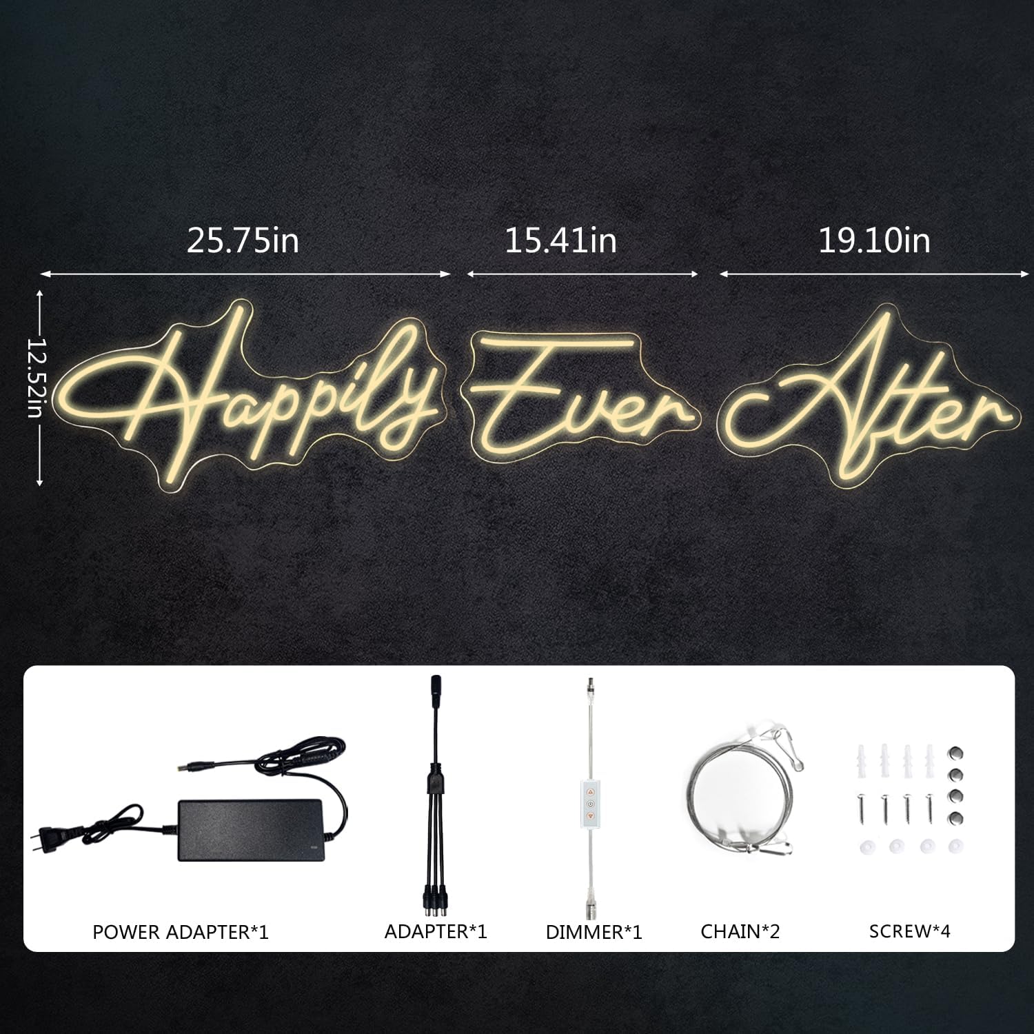 Super Large Neon Sign Happily Ever After with Dimmer